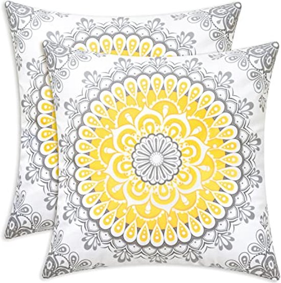 Set van 4 blauwe gestreepte patchwork kussenslopen 50 x 50 cm dubbelzijdige print decoratieve kussens, grote kussens met onzichtbare rits outdoor