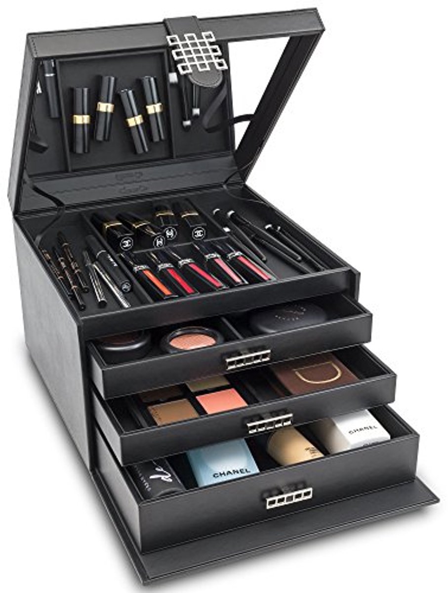 Extra Grote Make-up Organizer met Spiegeltje en 4 Lade Trays - Perfecte Cosmetische Opslag voor Dressoir en Aanrecht