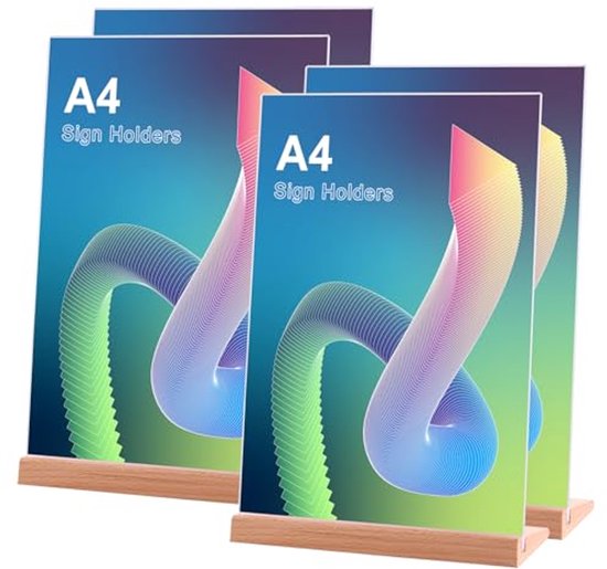 HUAYANG 6 Stuks Tafelstandaard DIN A5, Menuhouders Acryl Standaard 19 x 24 cm Voet van Hout Flyerstand Reclamestandaard voor Foto's, Kantoor, Restaurant, Café, Winkel