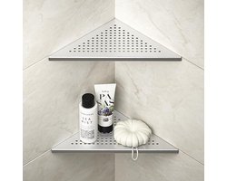 Hoekdoucheplank van roestvrij staal 304 - Badkamerrek met roosterdesign voor betegelde muren - Inbouwplank voor badkamerrenovatie (geborsteld, 254 mm, 2 stuks)