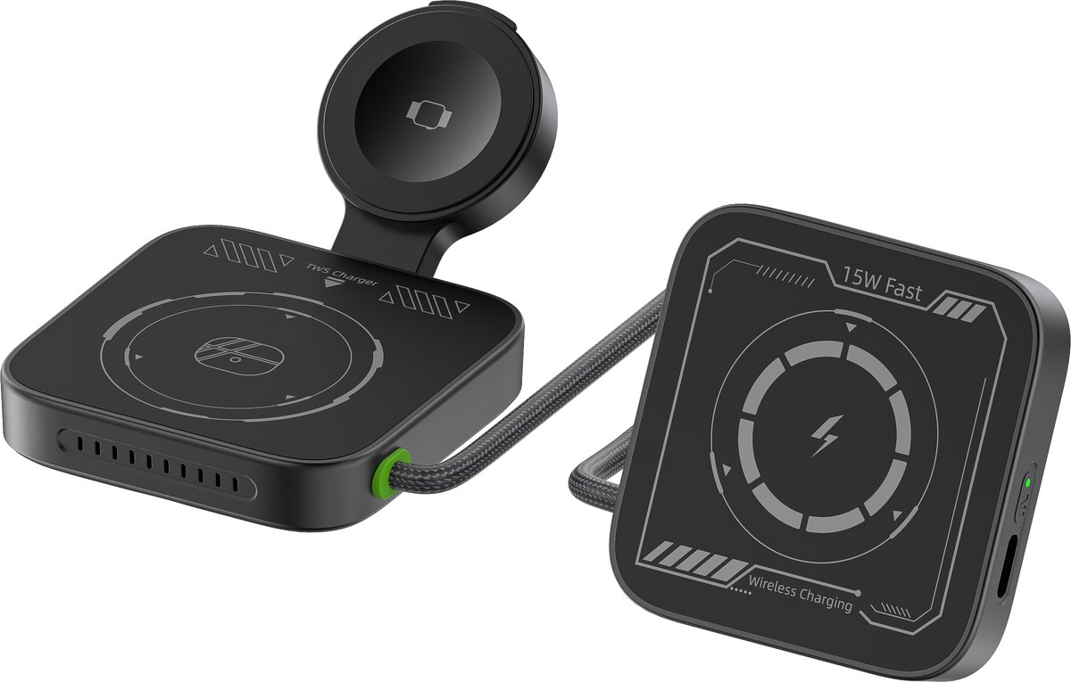 3-in-1 Draadloze Oplader - 22,5W Snellader - Opvouwbare Oplaadstation geschikt voor MagSafe iPhone 12, 13, 14, 15, 16, 17, Apple Watch & AirPods