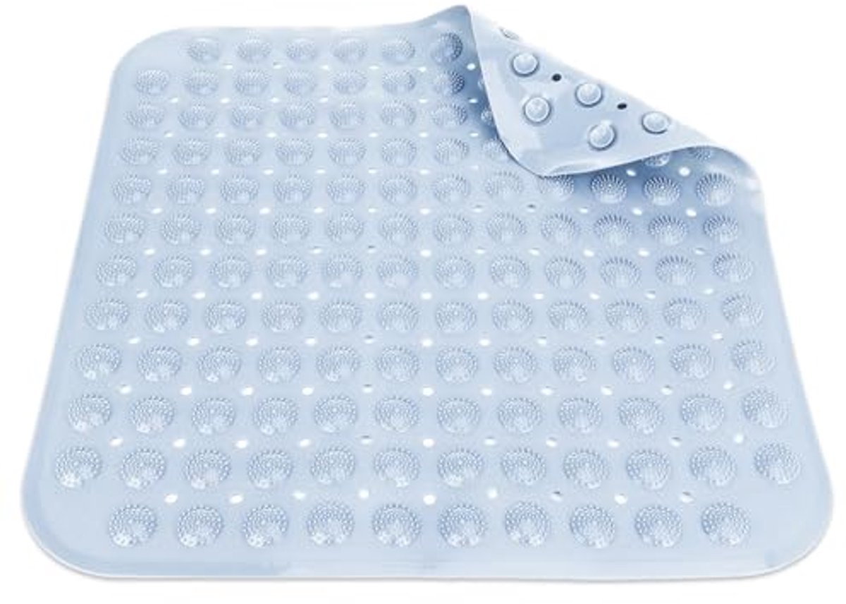 Vierkante Antislip Douchemat - Lichtblauw - 48 x 48 cm - Machinewasbaar met Suction Cups
