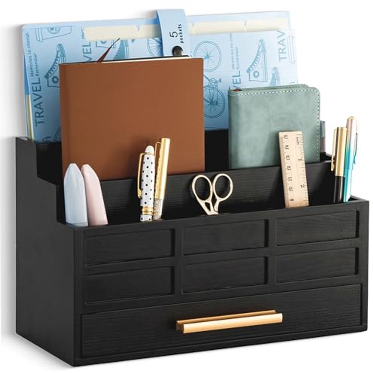 Zwart Houten Bureau-organizer met Lade voor Kantoorbenodigdheden