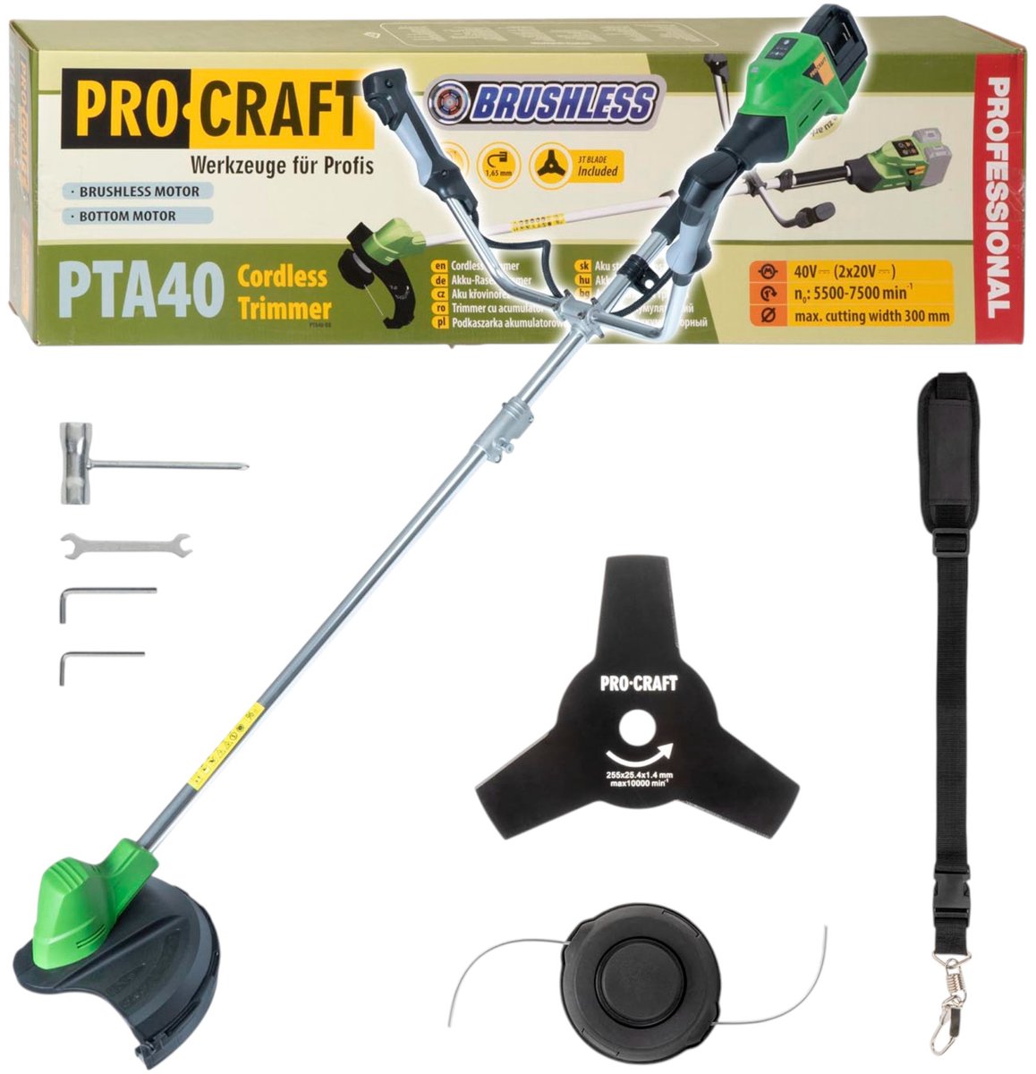 Procraft PTA40 accu-bosmaaier 40 V (2x 20 V) 300 mm Brushless Solo – zonder accu, zonder oplader