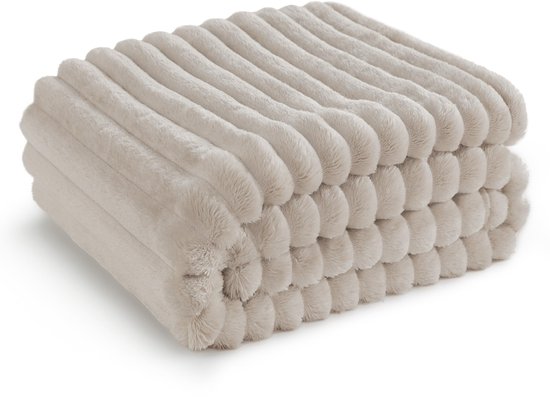 BEDSURE Fluffy Blanket - Wollen deken & fleece deken, bankdeken, zachte warme dikke corduroy deken, gezellige sprei voor kamerdecoratie, woon- en knuffeldekens, bedsprei, beige, 130 x 170 cm