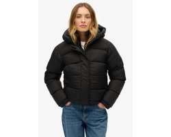 Superdry - Zwarte Pufferjas met Capuchon - Dames - Gewatteerde jassen