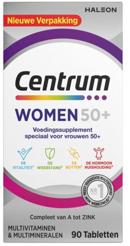 Centrum Women 50+ - Multivitaminen - 13 Vitaminen & 10 Mineralen - Tabletten - Energie, Weerstand, Botten, Hormonale regulatie - Bevat Vitamine B6, B12, C, D en Calcium - 90 stuks
