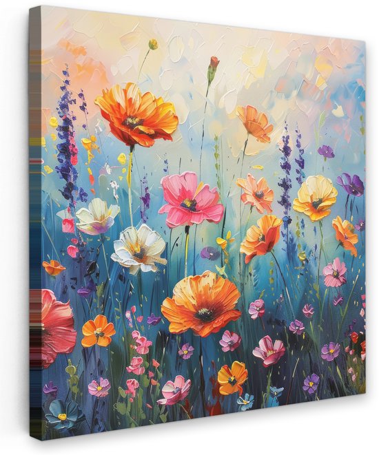 Peinture de jardin pour l'extérieur 80x80 cm - Décoration de jardin Fleurs - Nature - Aquarelle - Art - Affiche de jardin sur toile - Décoration murale de jardin - Peinture extérieure décoration - Décoration murale de clôture - Toile extérieure