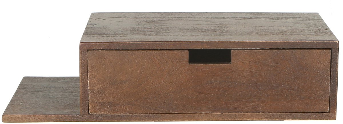 Giga Meubel Nachtkastje Niek - Zwevend Donkerbruin Plankje Links - 65cm