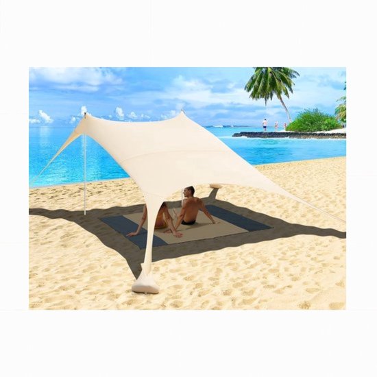 WNHB® Strandtent UV50+ zonwering - Strandtent 2.4x2.4 meter - Inclusief zandankers en picknickkleed - Pop up strandtent voor strand tuin en camping van Merkloos — afbeelding 2