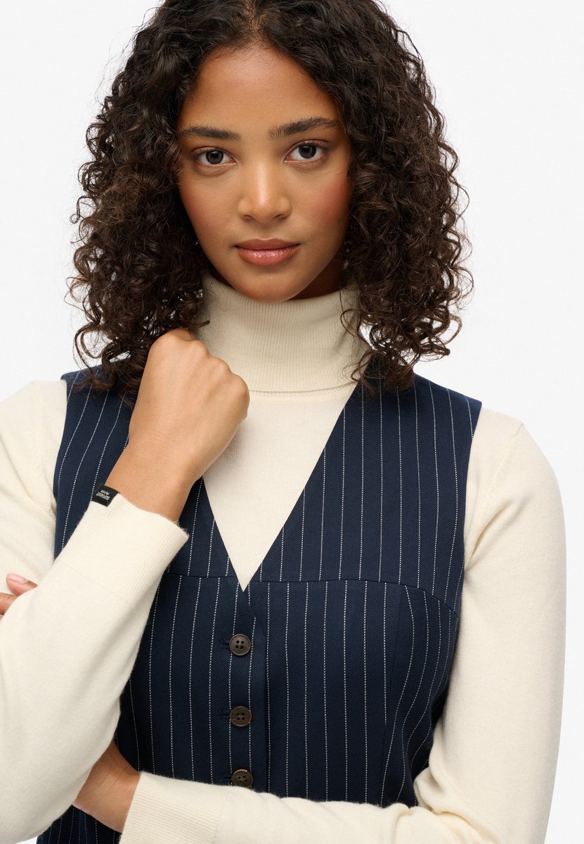 Superdry Krijtstreep Gilet Dames Gilets Marineblauw