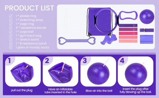 6-delig pilates set voor thuis, pilates essential kit met yogariem