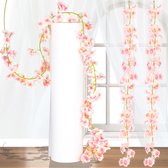 Woltoy 4 stuks kunstbloemen, 1,8 m roze kersenbloesemslinger, lange nepbloemenwijnstok voor muur, trap en feestdecoratie