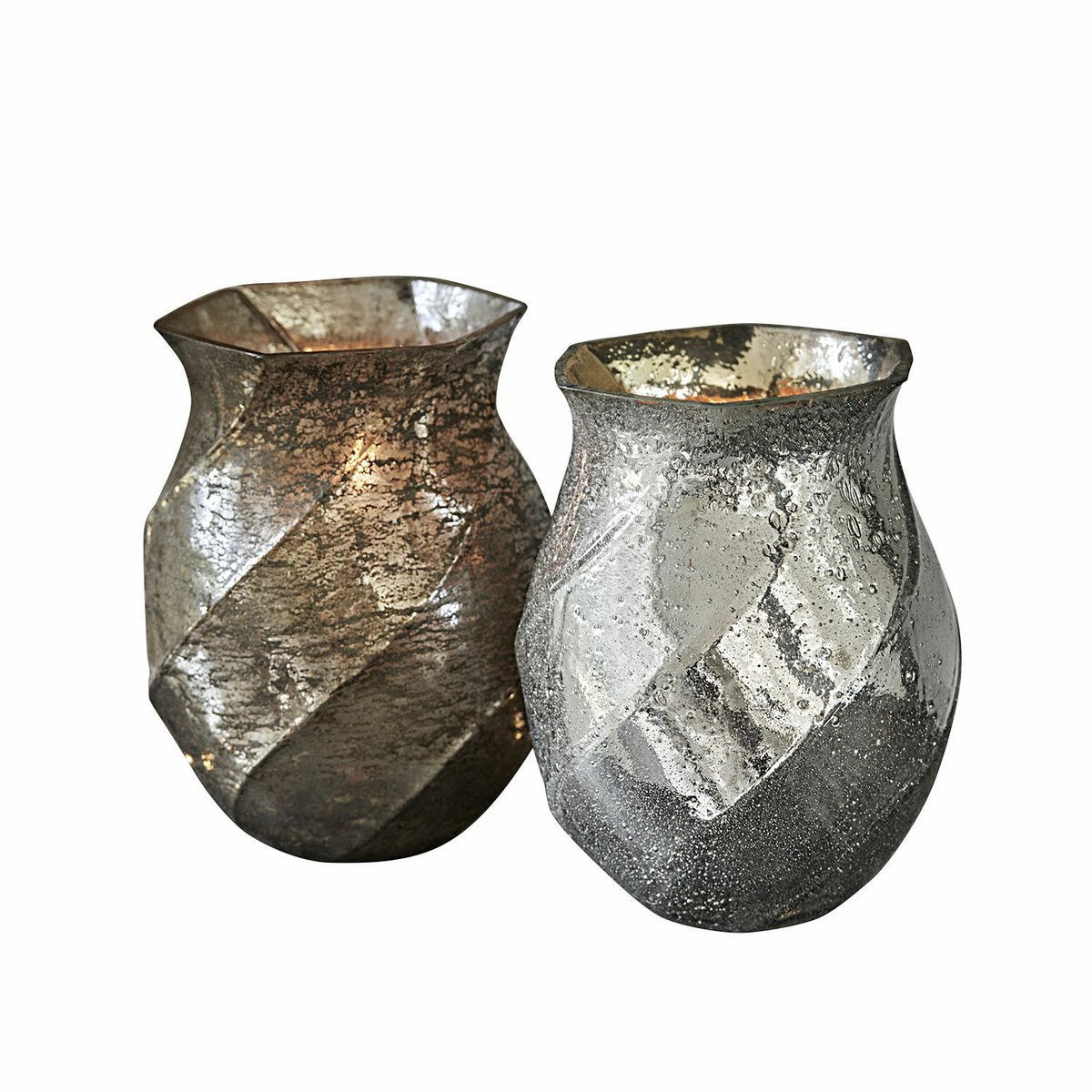 Loberon Windlicht set van 2 Tixovel zilverkleurig/bruin