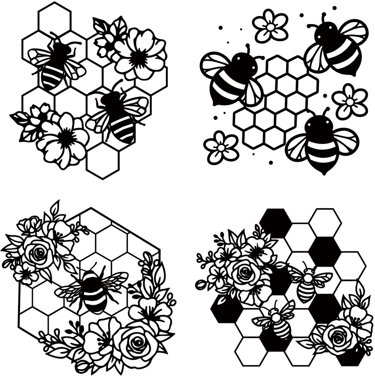 4 Pcs Bee Sticker - 20x20cm - Zelfklevend Vinyl Voor Auto, Laptop, Muurdecoratie