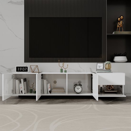Glanzend TV-meubel 170×30×39 Cm - Met LED-verlichting - 3 Deuren En 1 La Spaanplaat Wit