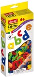 Doos met magnetische kleine letters, 48 stuks, met letters a, b, c, d, e op de voorkant.