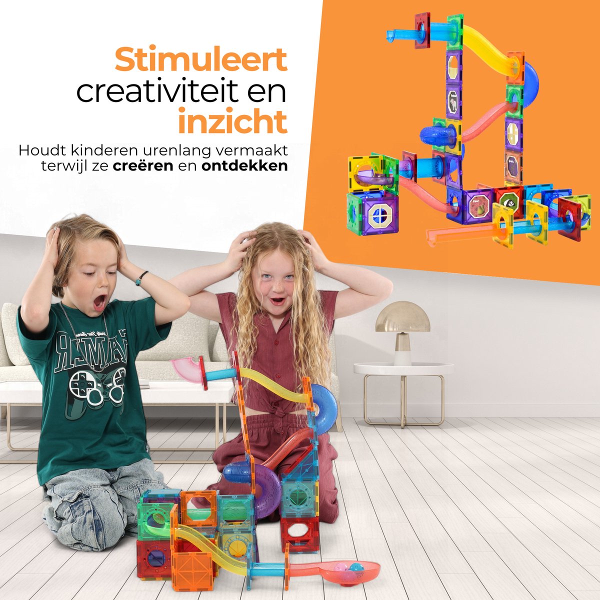 Magna Minds - Magnetic Tiles - Knikkerbaan - 105 stuks - Magnetisch Speelgoed - Constructie speelgoed - Magnetische tegels - Montessori speelgoed - Magnetic toys - Magnetische bouwstenen - Speelgoed Kinderen — afbeelding 3