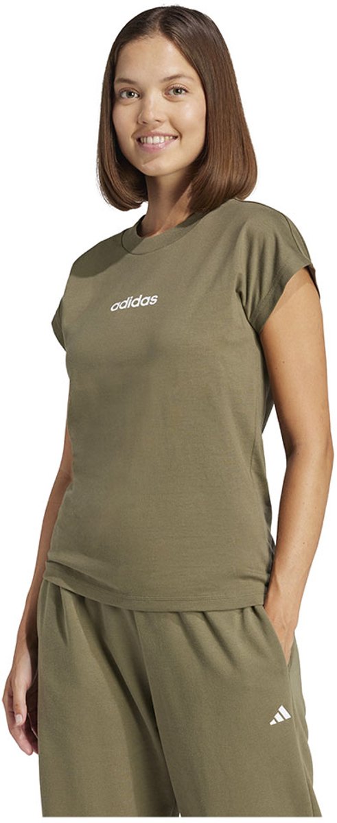 Adidas Essentials Linear Cotton T-shirt Met Korte Mouwen XL Vrouw Olijf
