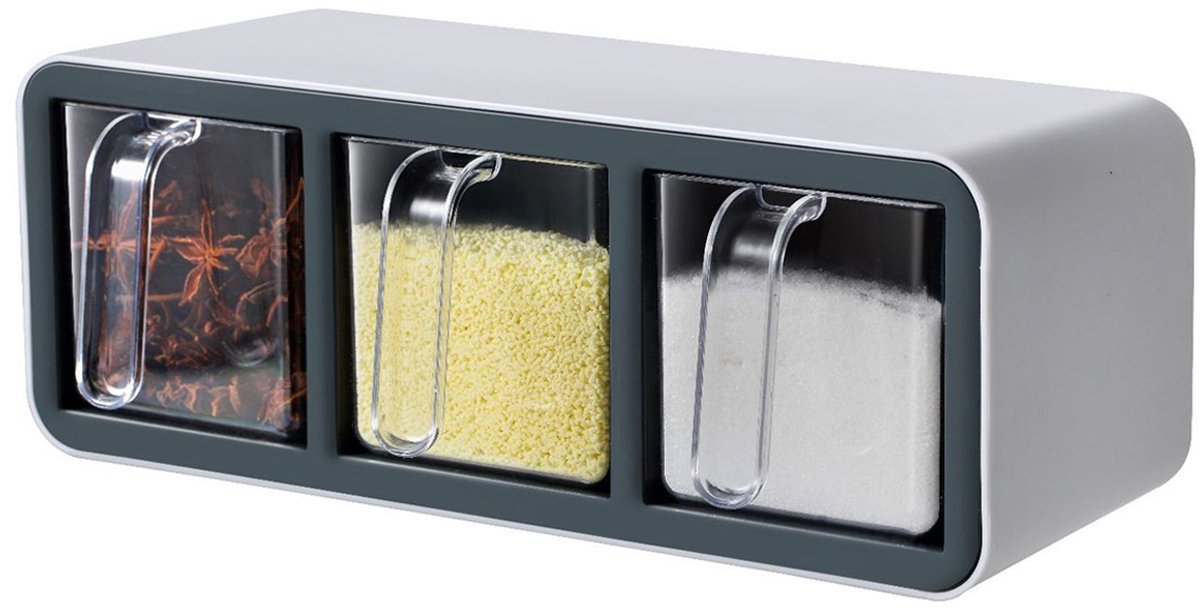Kruidenpotjes - Ophangbaar - 3 vakken, transparant glas - 1 set - voor keuken