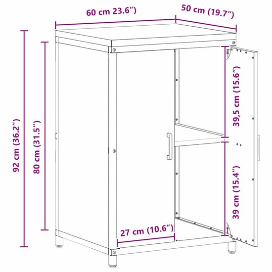 vidaXL Keukenopslag met plank met opslag Roestig 60x50x92 cm Staal vidaXL Keukenopslag met plank met opslag Roestig 60x50x92 cm Staal