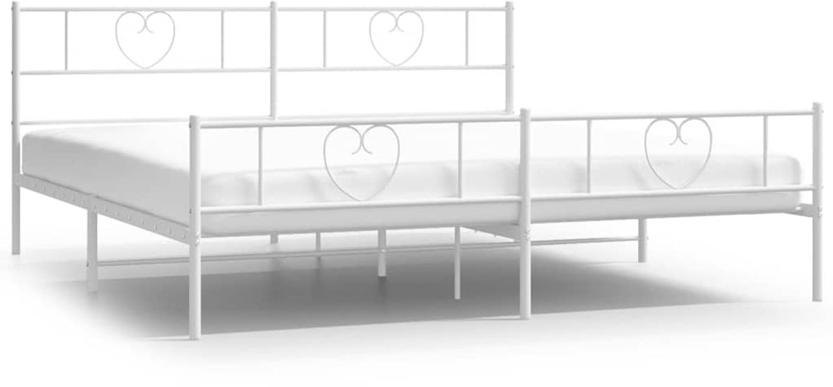 vidaXL - Bedframe - met - hoofd- - en - voeteneinde - metaal - wit - 193x203 - cm
