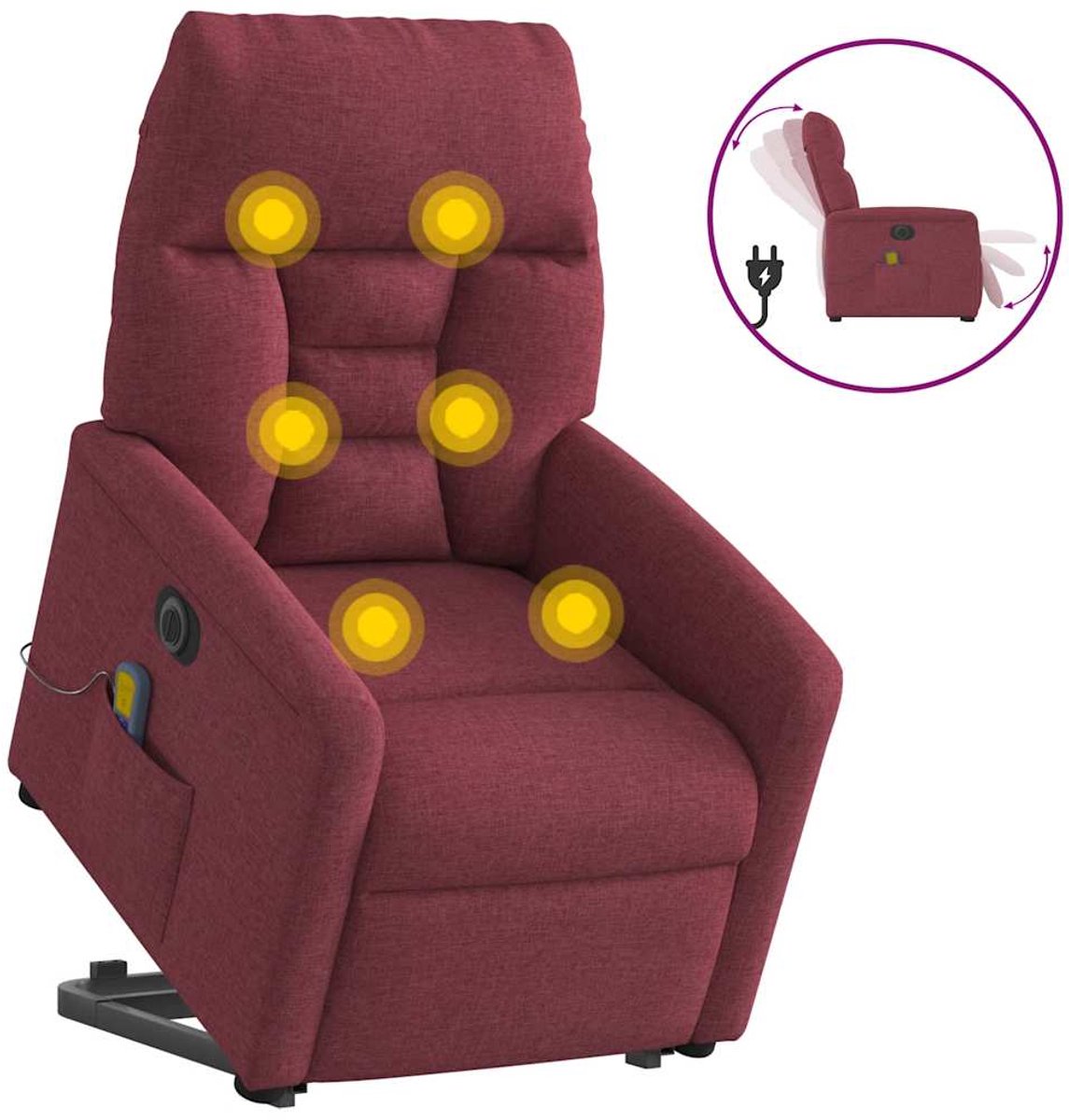vidaXL Sta-op-massagestoel - elektrisch - verstelbaar - stof - wijnrood