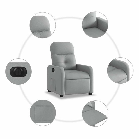 Fauteuil à réglage électrique en tissu gris clair