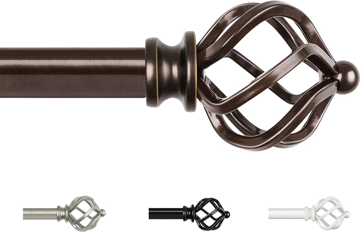 Azomor® Uittrekbare bronzen gordijnroede met decoratieve eindstukken voor diverse ruimtes