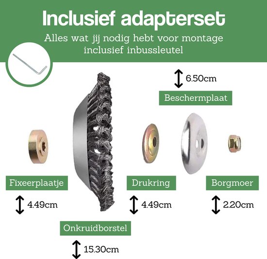 DIVERZA Onkruidborstel voor bosmaaier - 15cm staalborstel (6 inch) - Universele Onkruidborstel Onkruidverwijderaar - Voegenborstel - Grastrimmer — afbeelding 4