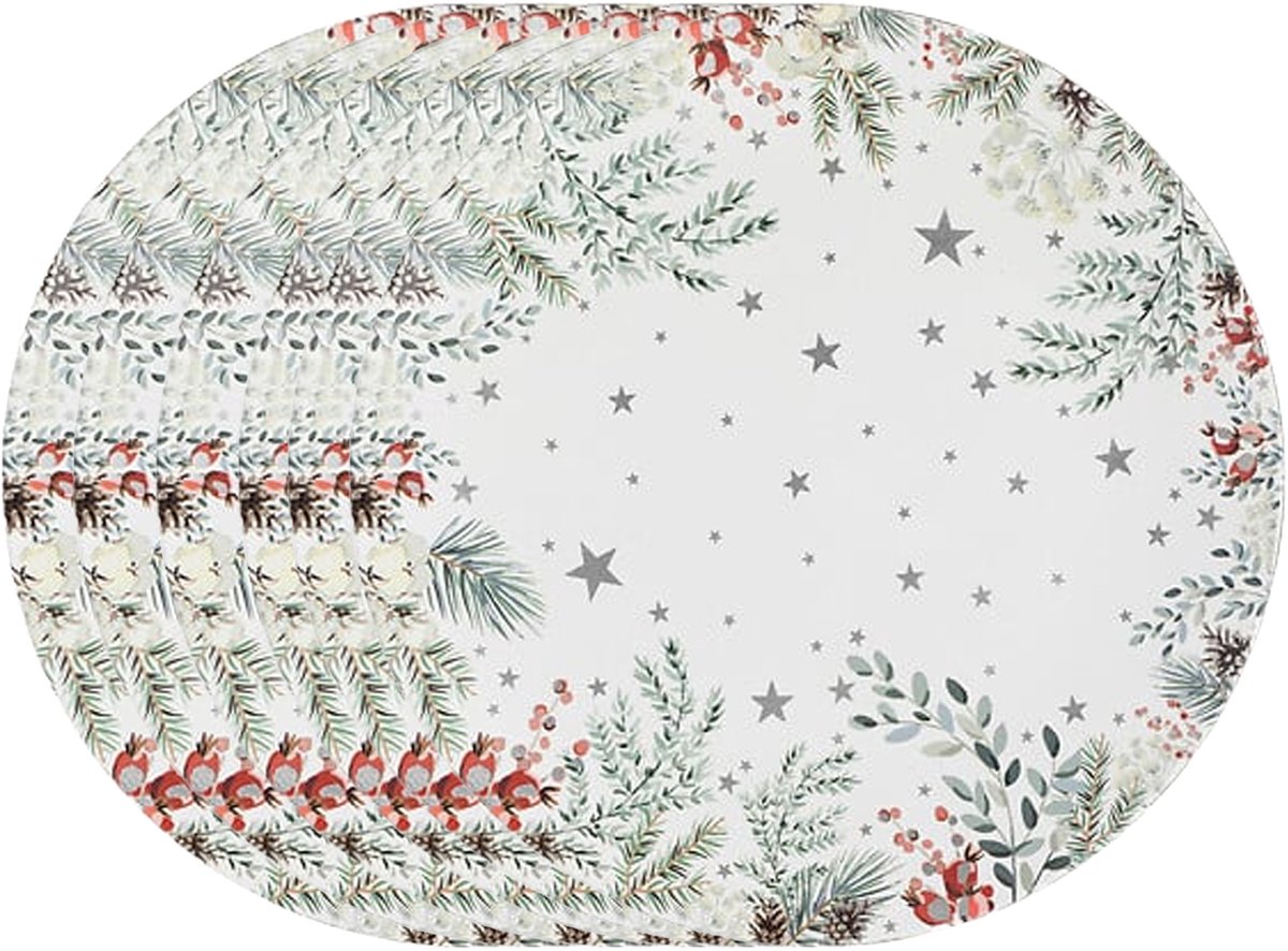 Feeric lights & Christmas Diner/Kerstdiner onderborden - 6x - kerstprint - D33cm - kunststof - multifunctioneel