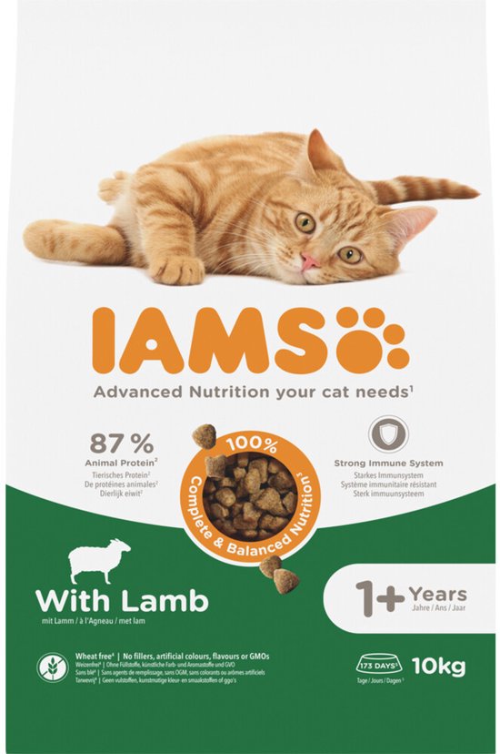 Iams Cat Adult - Lam - Kattenvoer - 10 kg