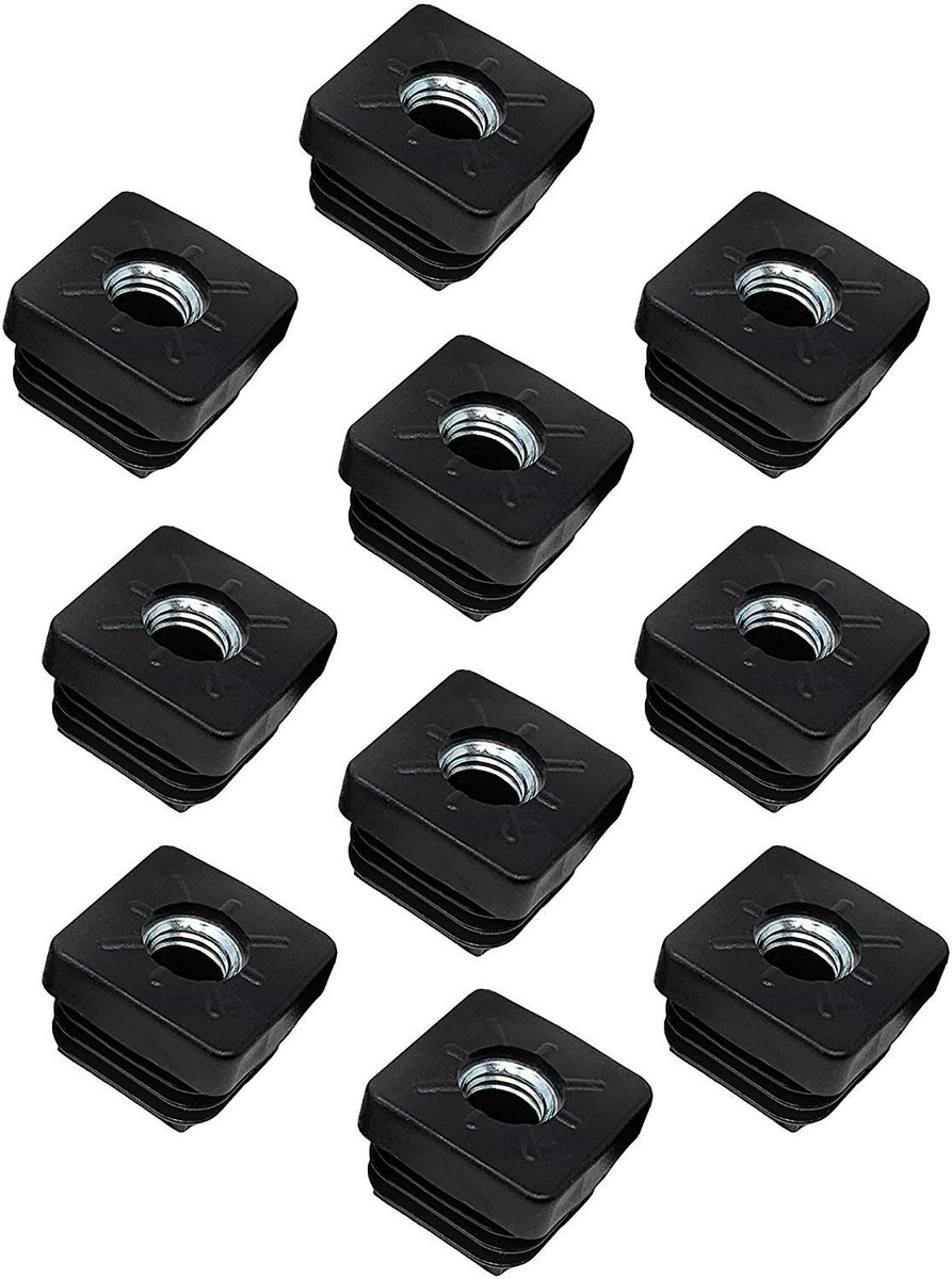 10x Schroefdraadstoppen - Vierkante Buisstoppen 30x30 mm - M10 Binnendraad, 2,0 mm Wanddikte
