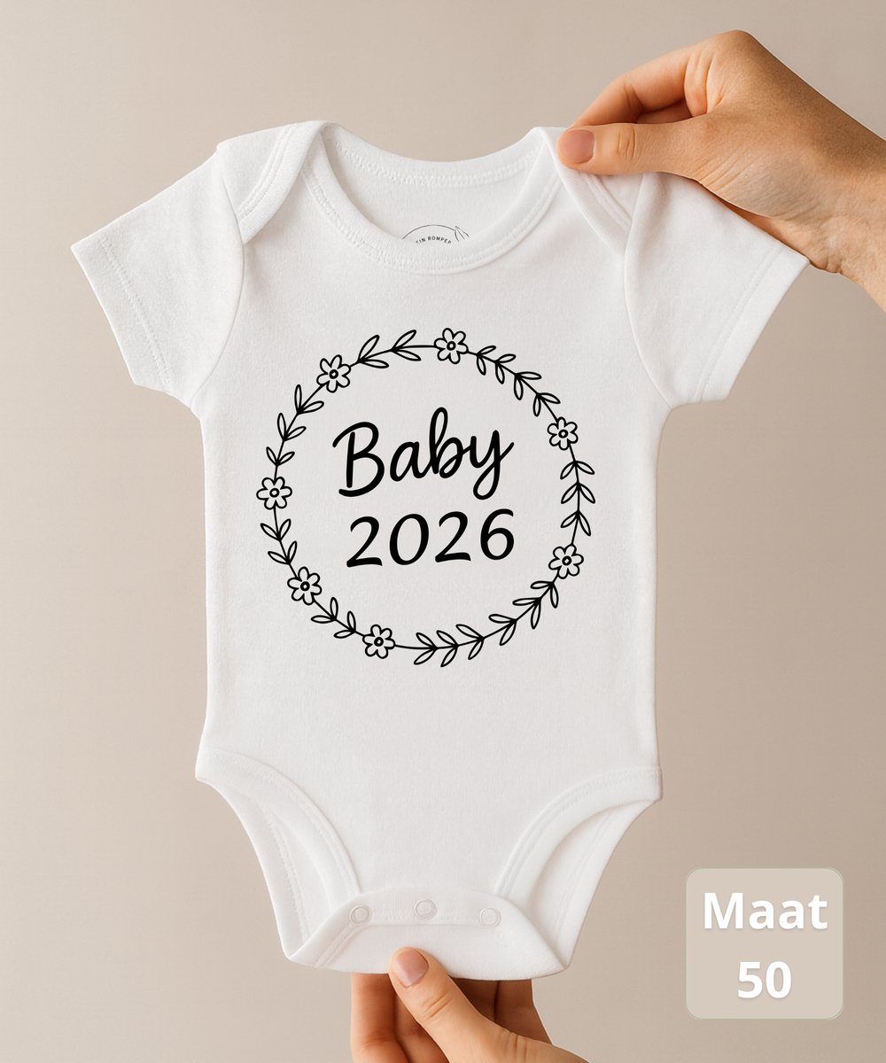 Ohana Advent® Baby 2026 Krans – Baby Romper met tekst – Newborn Maat 50 – 0-1 Maand – Zwangerschap Aankondiging & Kraamcadeau – 100% Katoen – 260gsm Premium katoen