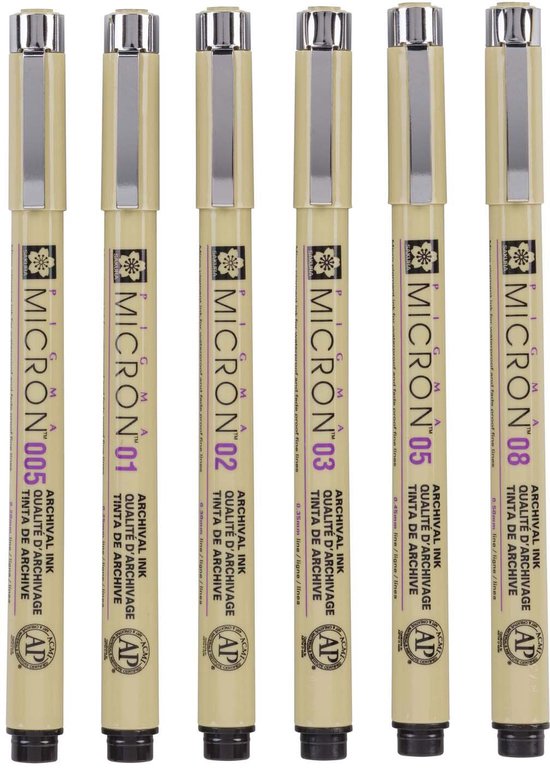 SAKURA Pigma Micron | Marqueurs fineliners noirs (6 pièces)