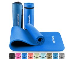 Tunturi NBR Yogamat met Draagtas - Fitnessmat Extra dik & zacht - Sportmat - Anti slip - 180x60x1.5cm - Incl Trainingsapp - Blauw