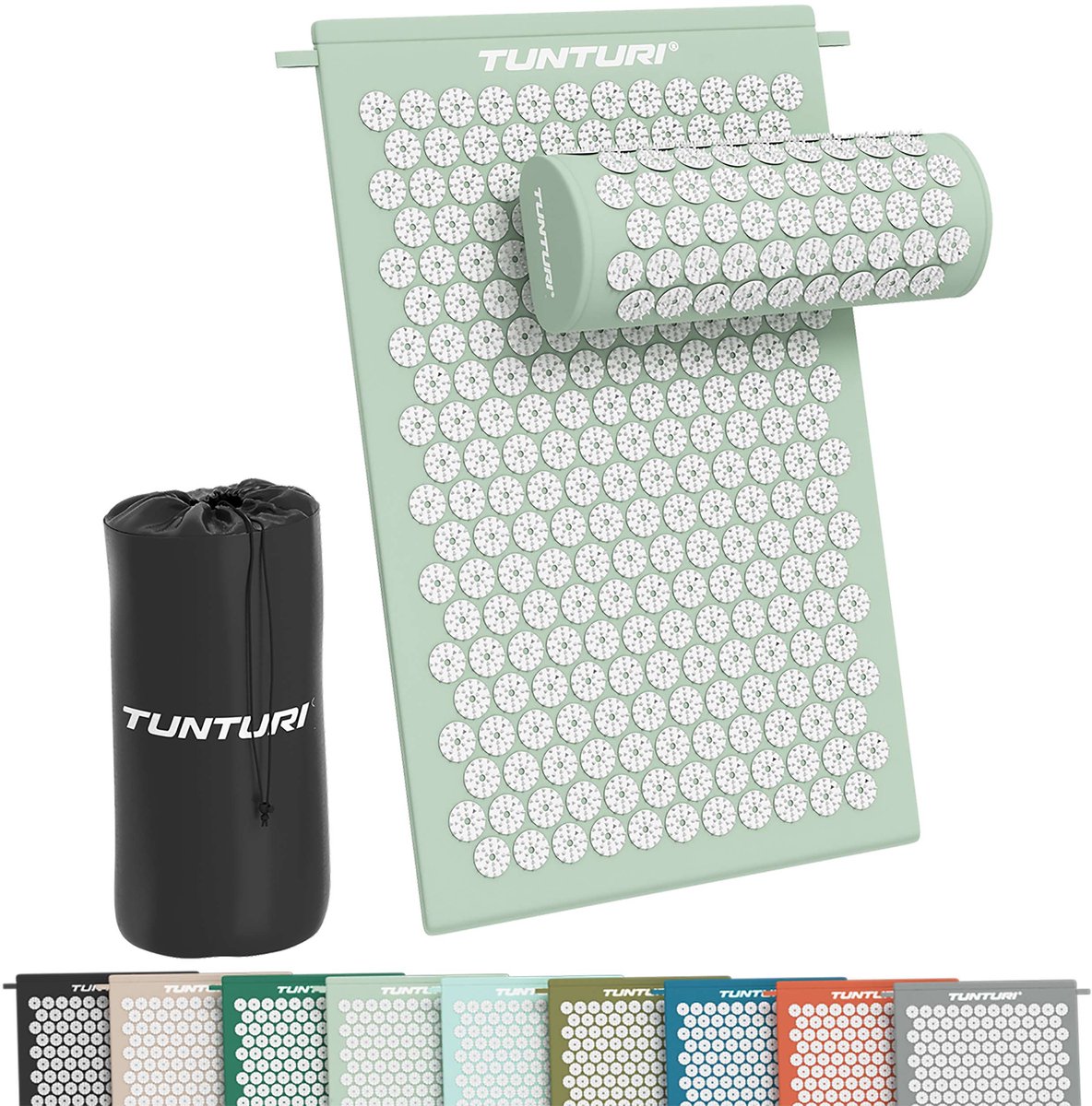 Tunturi Spijkermat met kussen - Acupressuur - Meditatie Mat - Acupunctuur Set - Massage en Ontspanning - 68x42x2 cm - Mint
