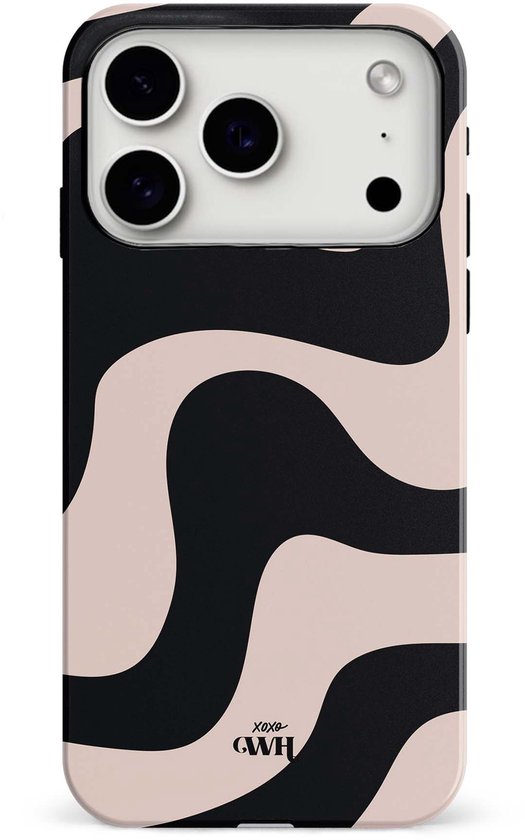 Telefoonhoesje met beige en zwarte golvende print. "xoxo GWH" logo onderaan.