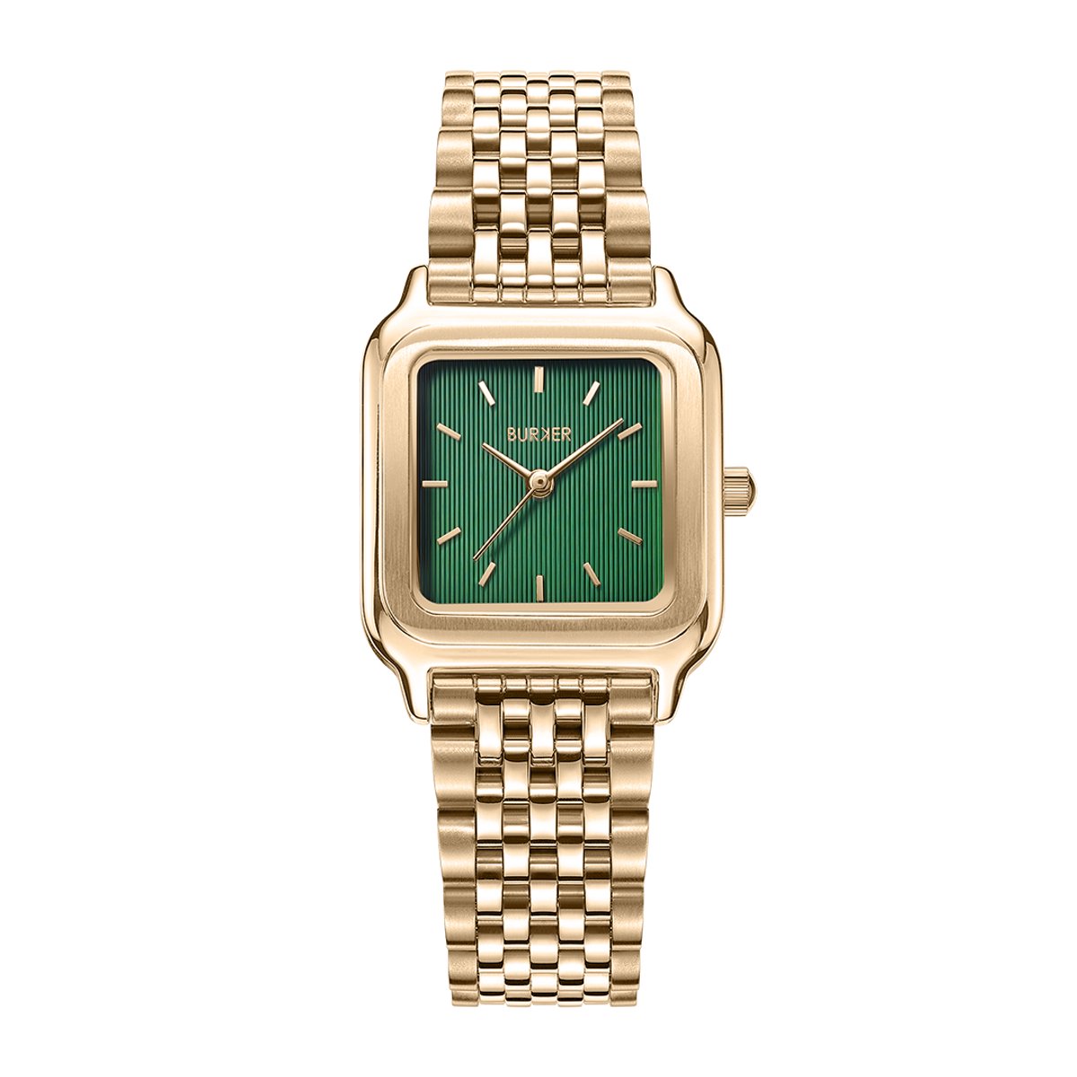 BURKER Macy Horloge Dames - Vierkant - Goud Groen - Schakelband - 26 mm