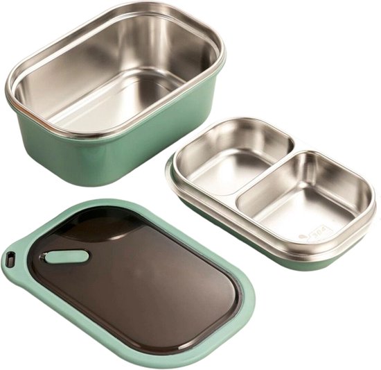 longziming Thermische Lunchbox 1,2L – 2 Compartimenten – RVS 2-Laags Broodtrommel – Luchtdicht – Voor Volwassenen & Kinderen – Groe
