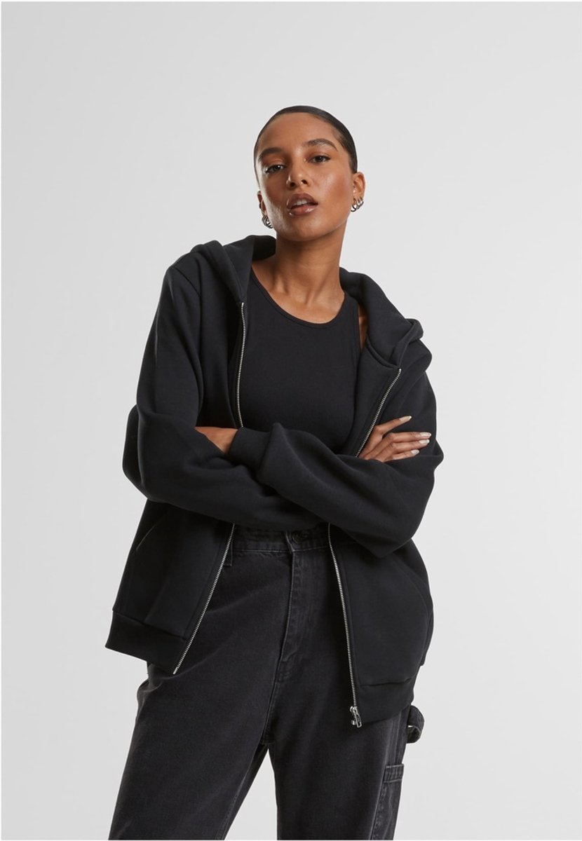 Urban Classics Fluffy Zip Hoodie Dames Vest met capuchon – M Zwart