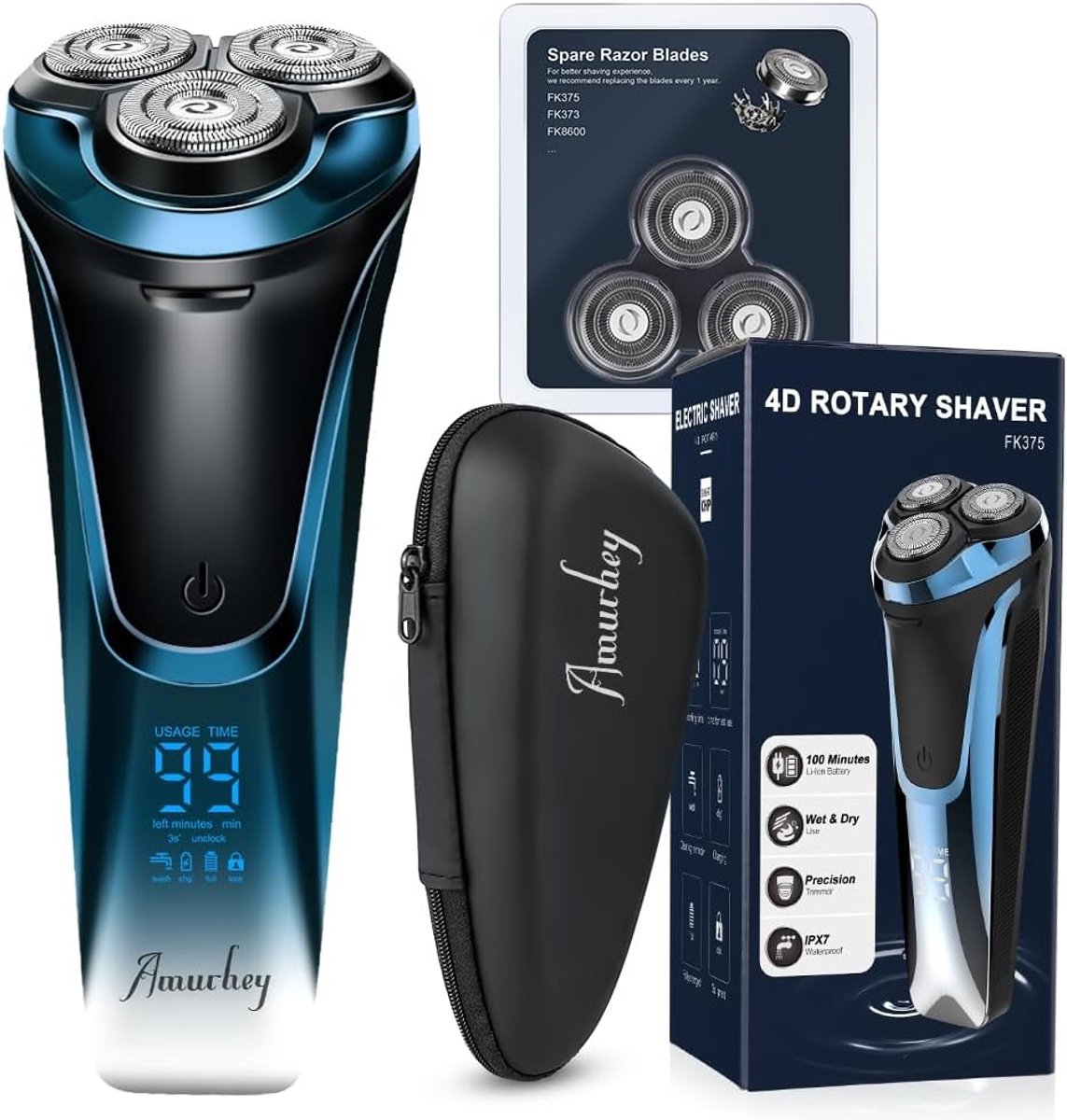 Elektrisch Scheerapparaat voor Heren met 3 Reservekoppen en