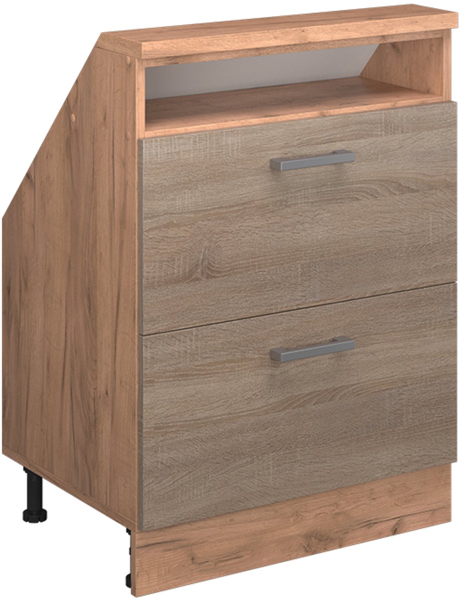Vicco R-Line Keukenkast voor schuine wand – 60 cm met 2 laden Sonoma/Goudkraft eik Sonoma/Goudkleurig Eiken