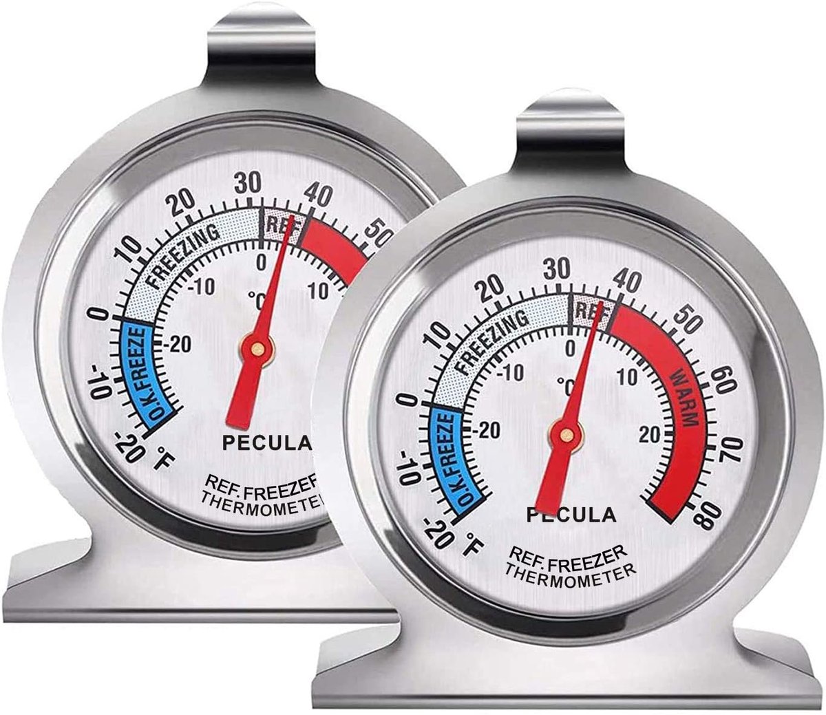 Koelkastthermometer - 2 stuks - Temperatuurbereik -30 tot +30 °C - Grote wijzerplaat voor koelkast en vriezer