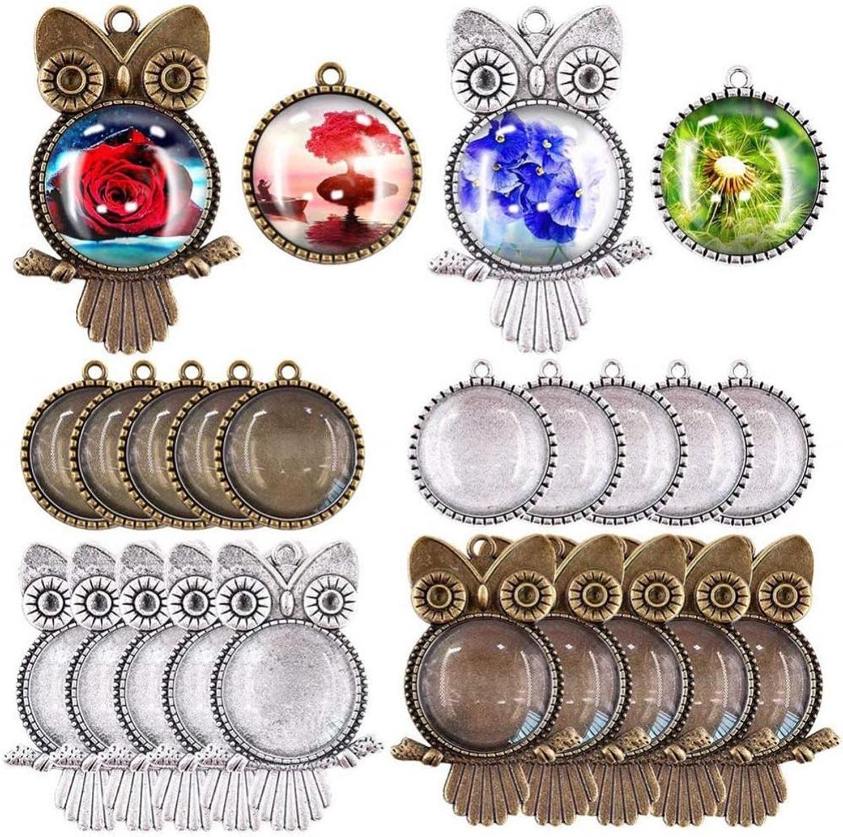 Allecto plus - Retro Feestoutfits Uil Thema Ornamenten Bronzen Hanger - Set van 48 Stuks met Nieuwigheid Ketting Armband Hanger Accessoires.