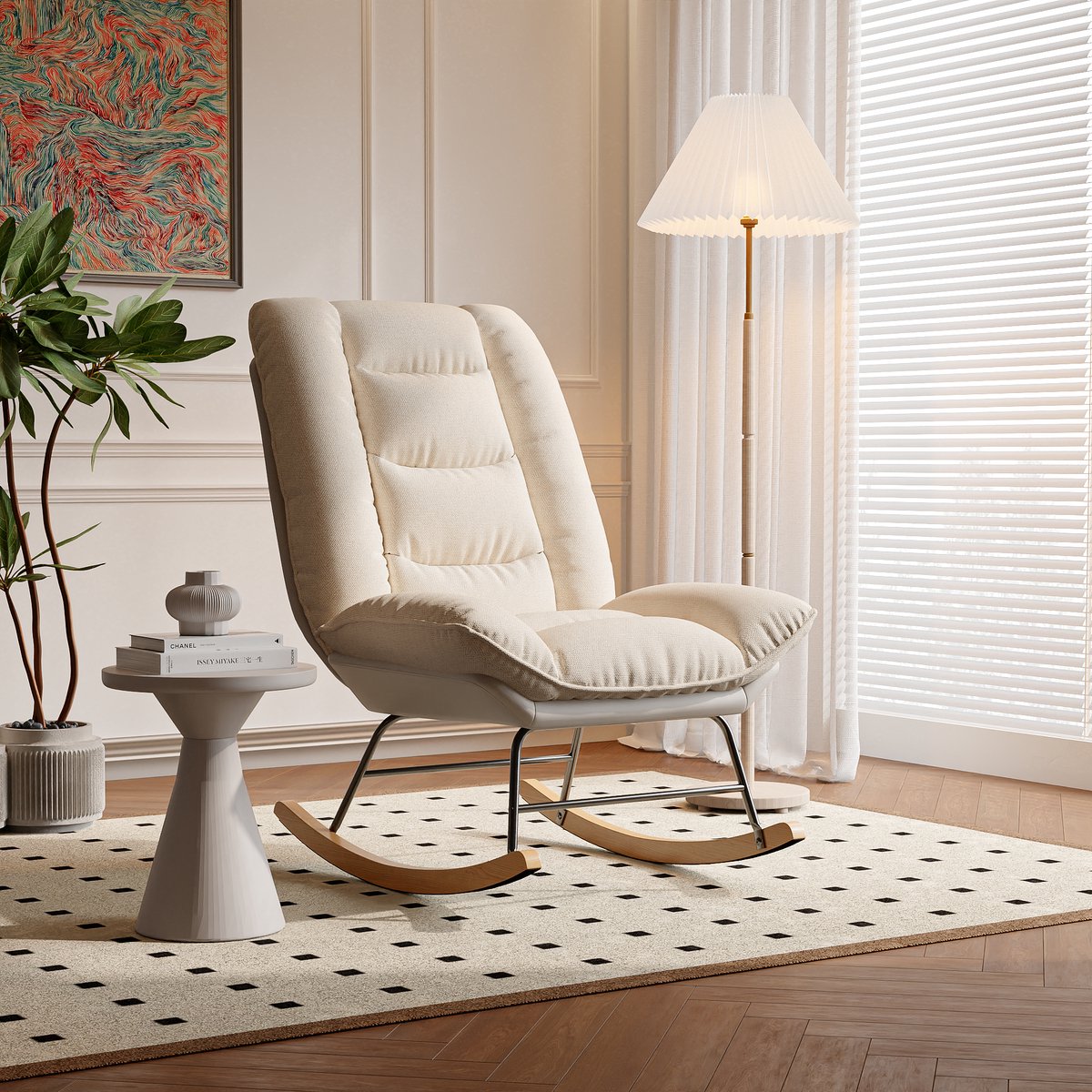 Schommelstoel – 5-Posities Verstelbare Rugleuning, Ergonomische Relaxstoel met Armleuningen, Comfortabele Schommelstoel voor Woonkamer & Slaapkamer
