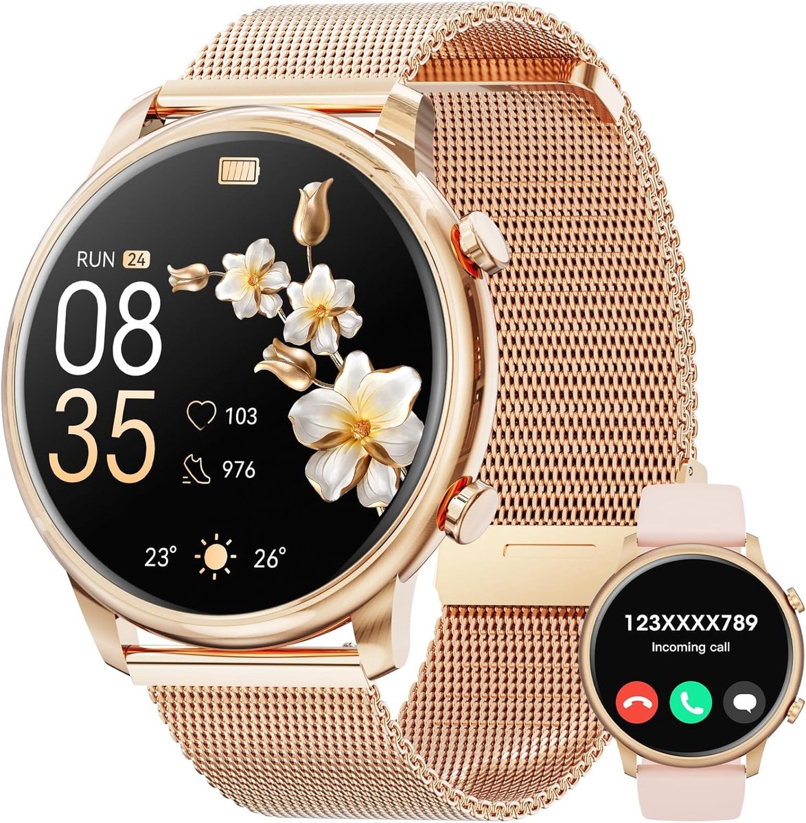 Slimme Dames Smartwatch met Hartslag en Activiteitstracker - 1.39 inch HD Sporthorloge voor Android en iOS