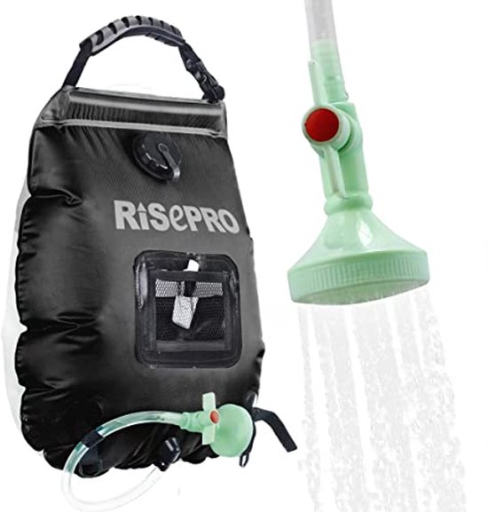 Douchetas op zonne-energie, 5 gallon/20 l Verwarming op zonne-energie Premium kamperen Warm water 45 °C aan/uit schakelbare douchekop Wandelen Klimmen van RISEPRO — afbeelding 5