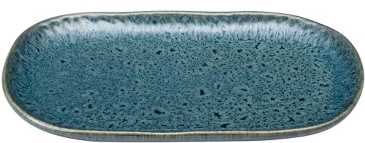Hoekig keramieken serveerschaal - voor apero, snacks en kaas - 22x12 cm - magnetron- en vaatwasmachinebestendig - blauw