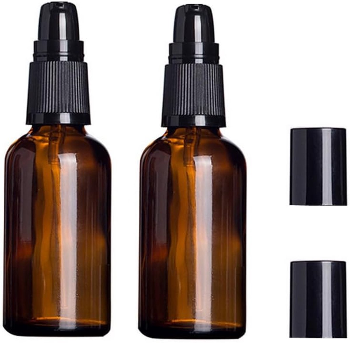 Image of 100ml Amber Glas Reisbottles - Pomp Lotion Dispenser voor Cosmetica - Shampoo - Essentiële Olie - Lekvrije Ontwerp voor Reizen - Badkamer - Dagelijks Gebruik